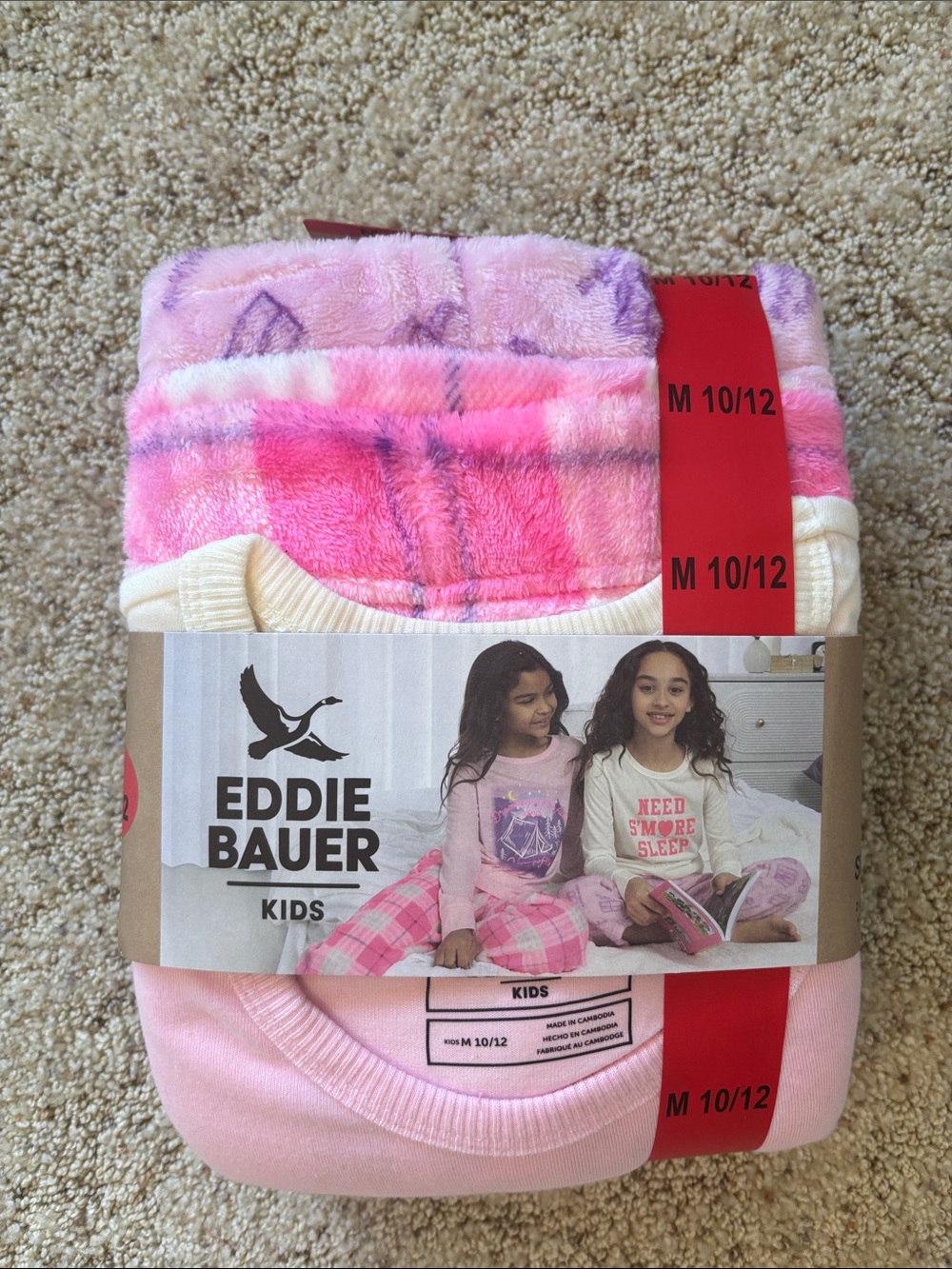 Eddie Bauer 4 Piece long sleeve purple pink Fleece Pajamas Girls M 10/12 NWT